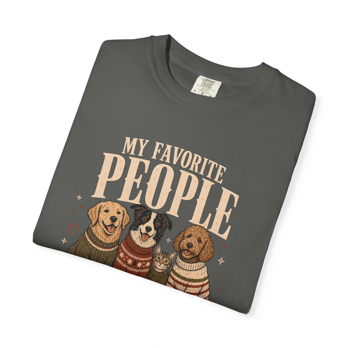 "My Favorite People Have Paws" T-Shirt – Golden Retriever, Border Collie, Cat & Doodle in Sweaters
