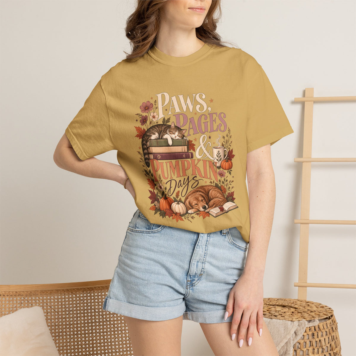 Paws, Pages & Pumpkin Days T-Shirt – Cozy Fall Book Lover Pet Tee