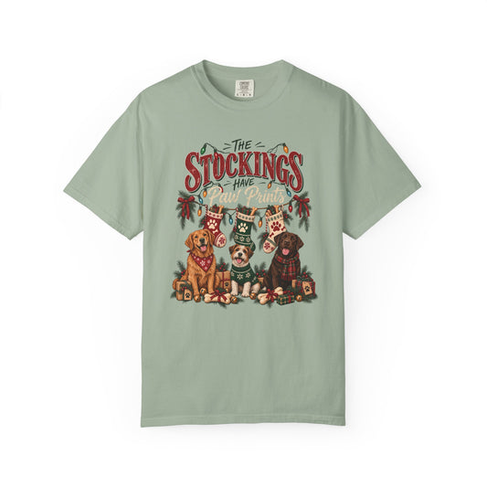The Stockings Have Paw Prints T-Shirt – Christmas Dog Lover Tee