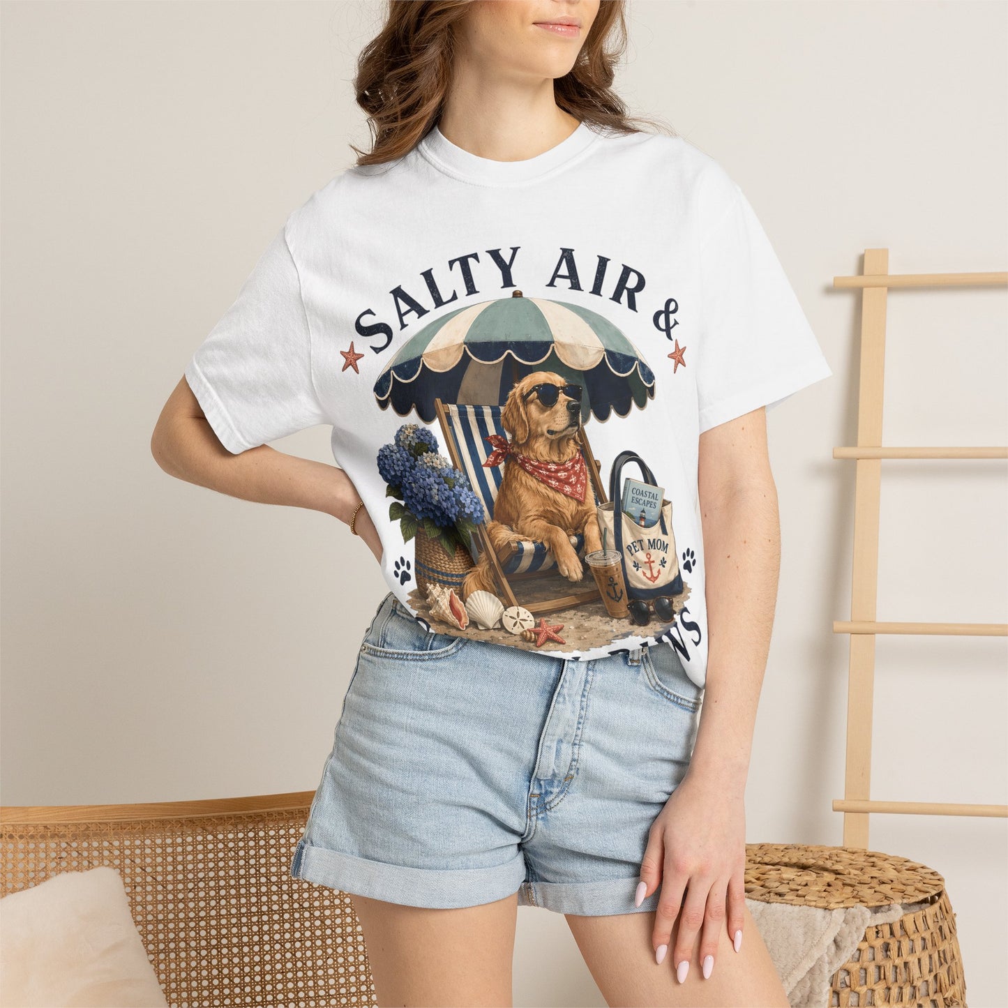 Salty Air and Sandy Paws — Cute Pet Lover Cottage T-Shirt