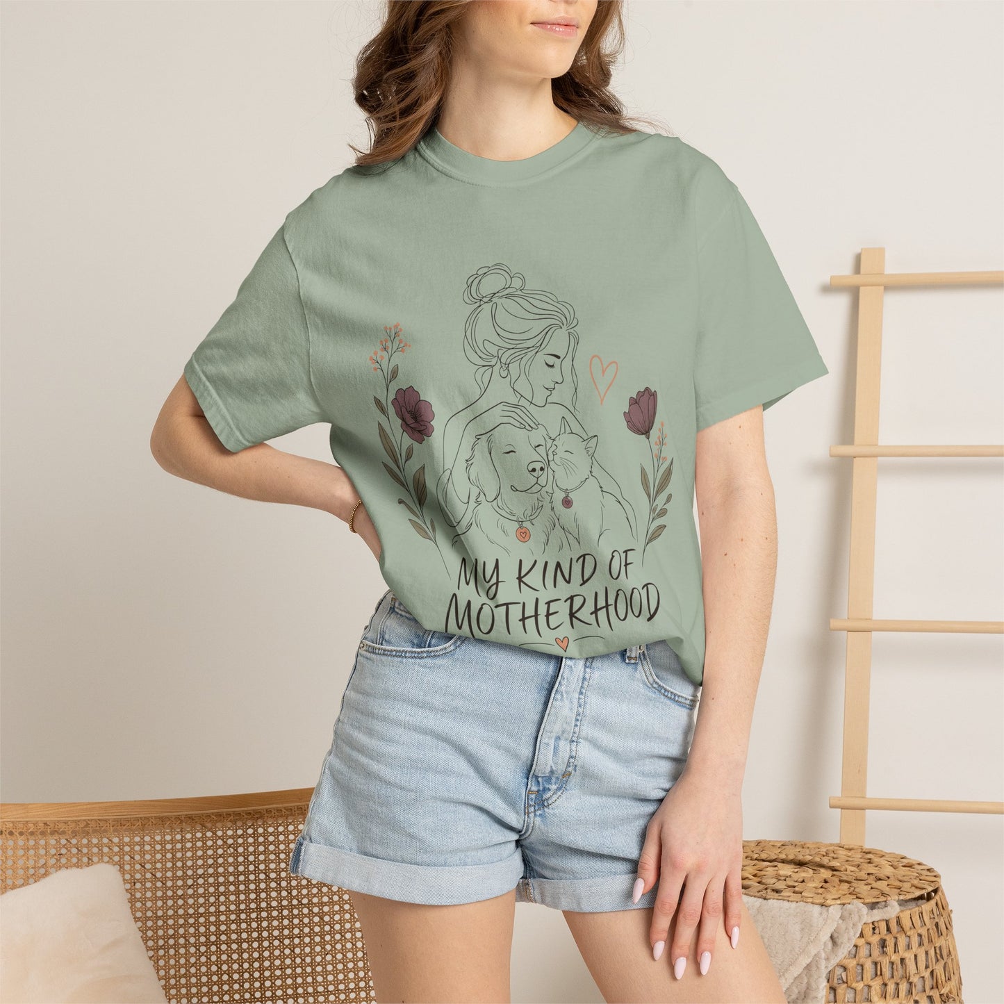 "My Kind of Motherhood" Dog & Cat Mom Line Art T-Shirt