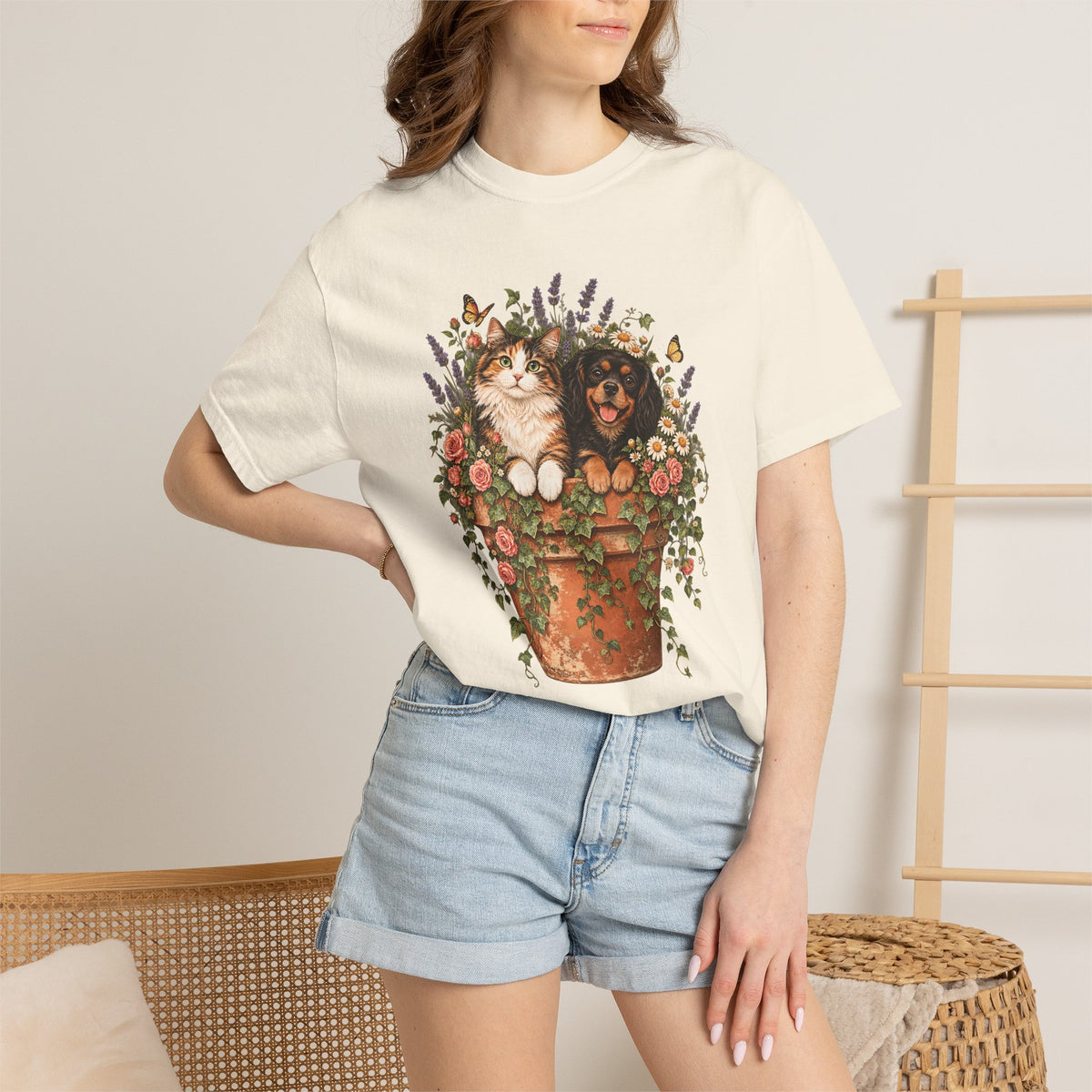 Cottage Garden Dog & Cat T-Shirt – Floral Pet Lover Tee