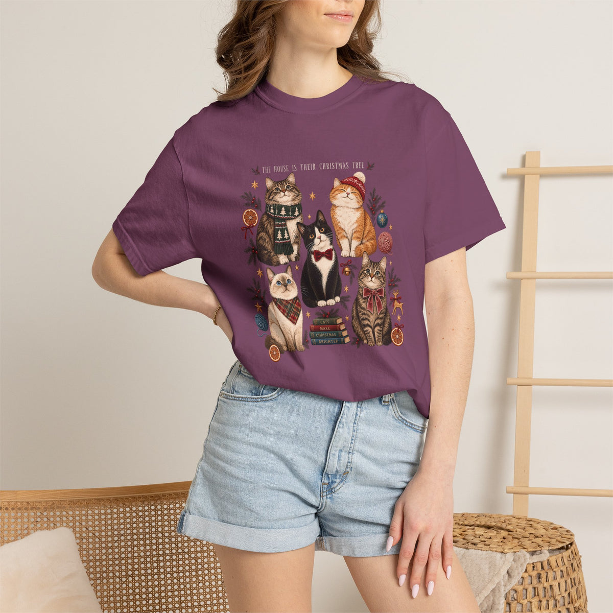 The House Is Their Christmas Tree T-Shirt – Multi-Cat Christmas Tee
