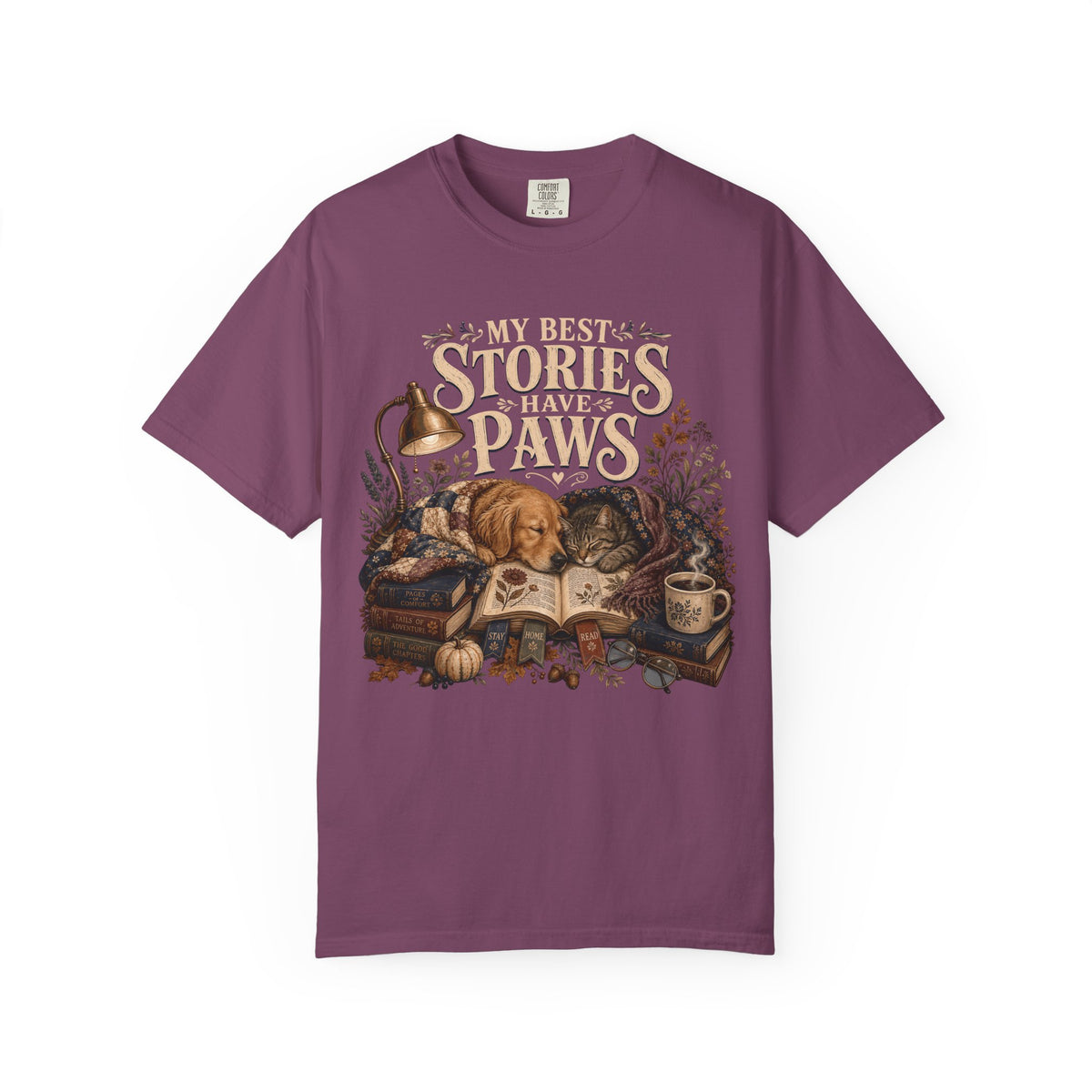 My Best Stories Have Paws – Book Lover Dog & Cat T-Shirt