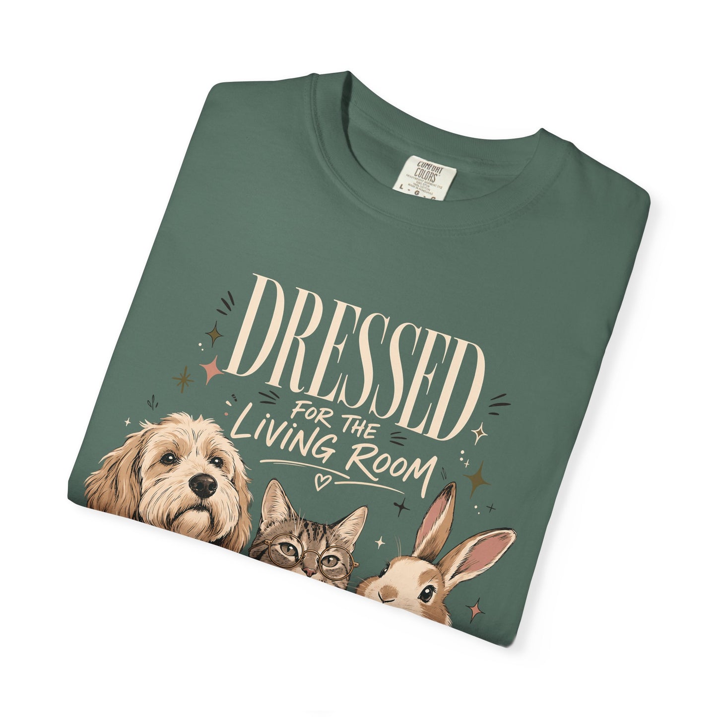"Dressed for the Living Room" Dog, Cat & Bunny T-Shirt