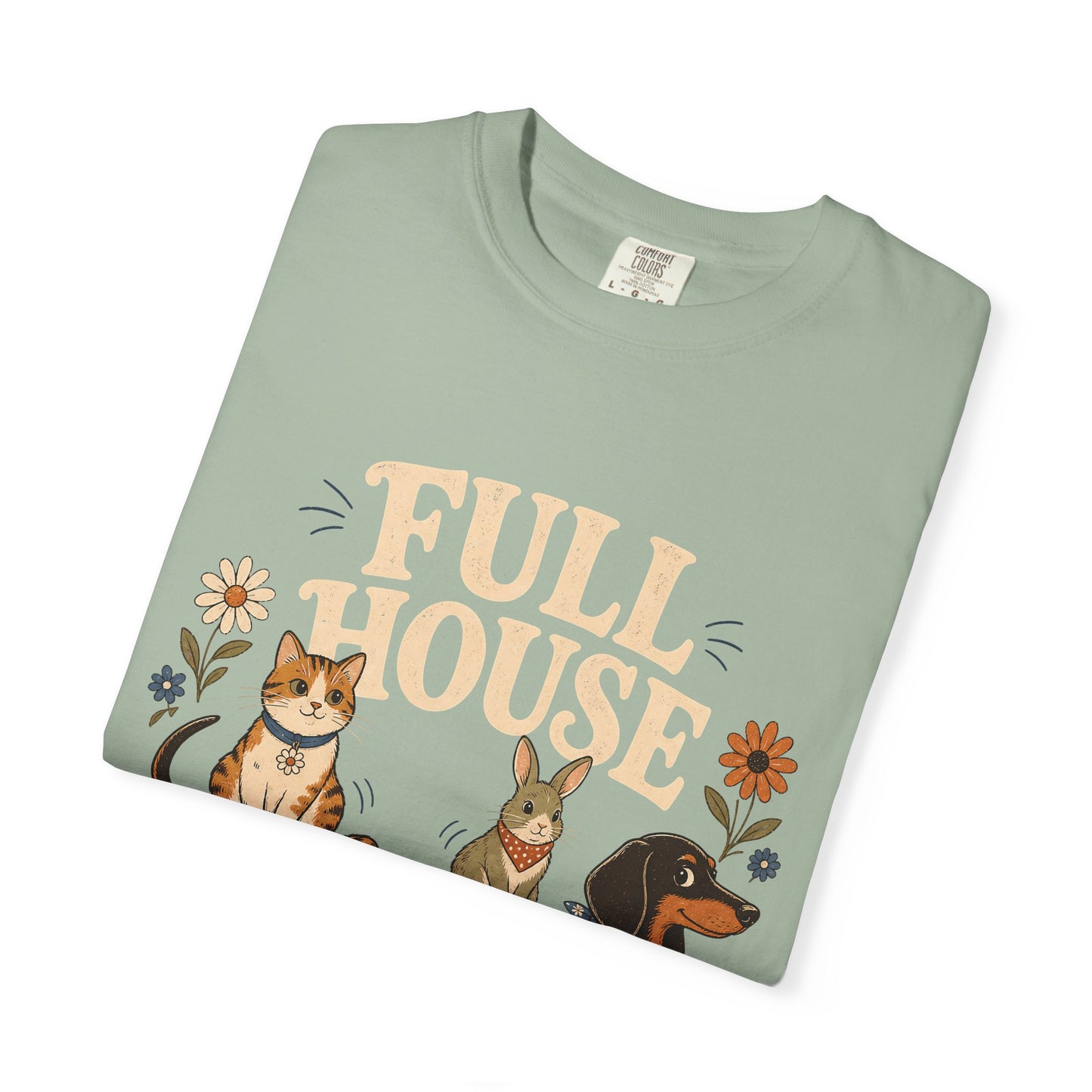 "Full House, No Children Required" Funny Dog, Cat & Bunny T-Shirt