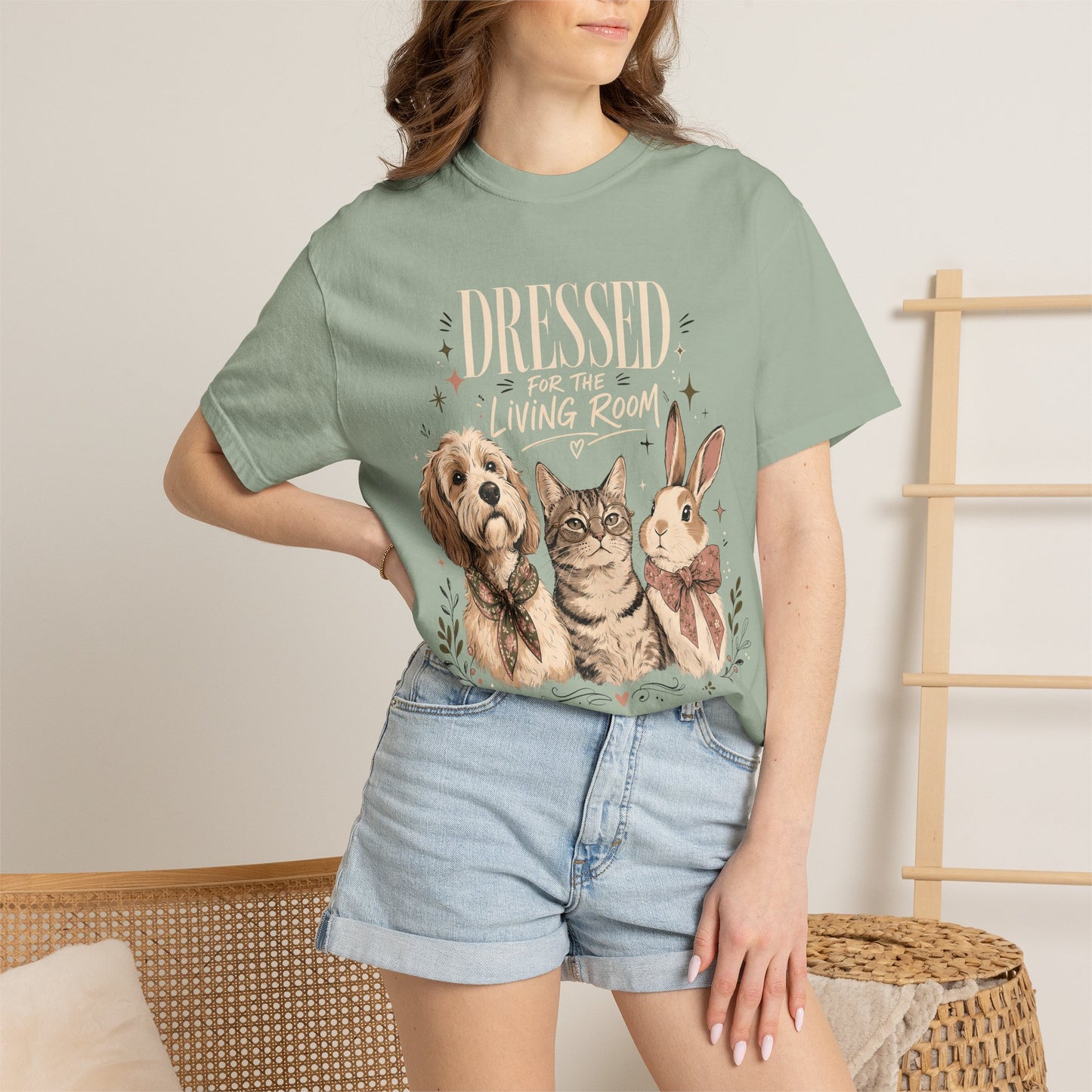 "Dressed for the Living Room" Dog, Cat & Bunny T-Shirt