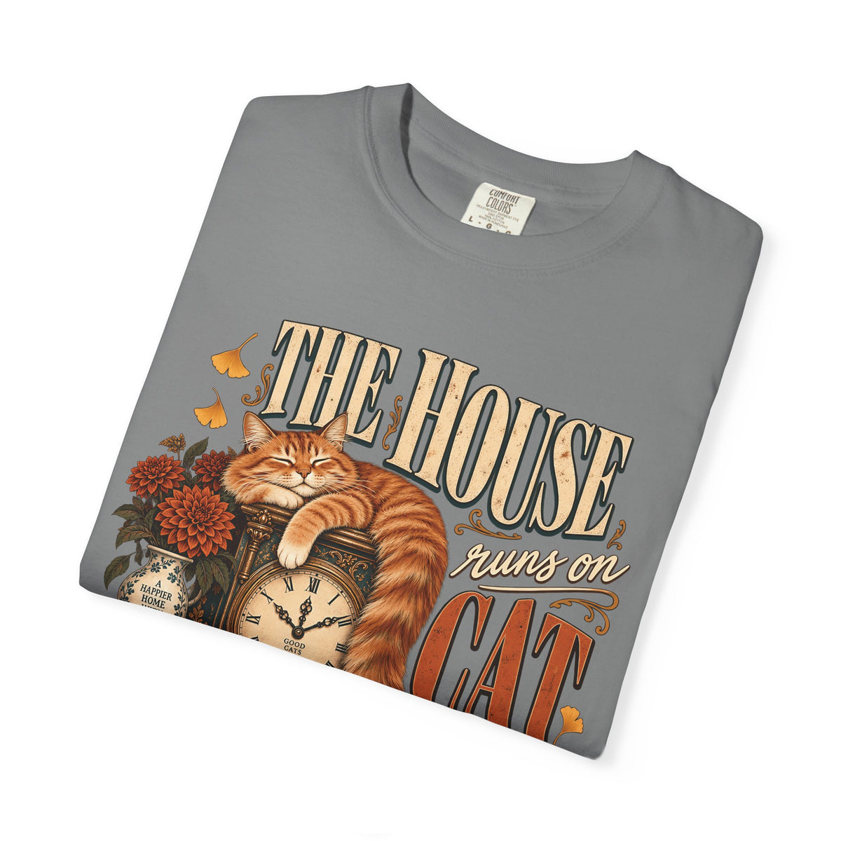 The House Runs on Cat Time T-Shirt – Vintage Ginger Cat Lover Tee