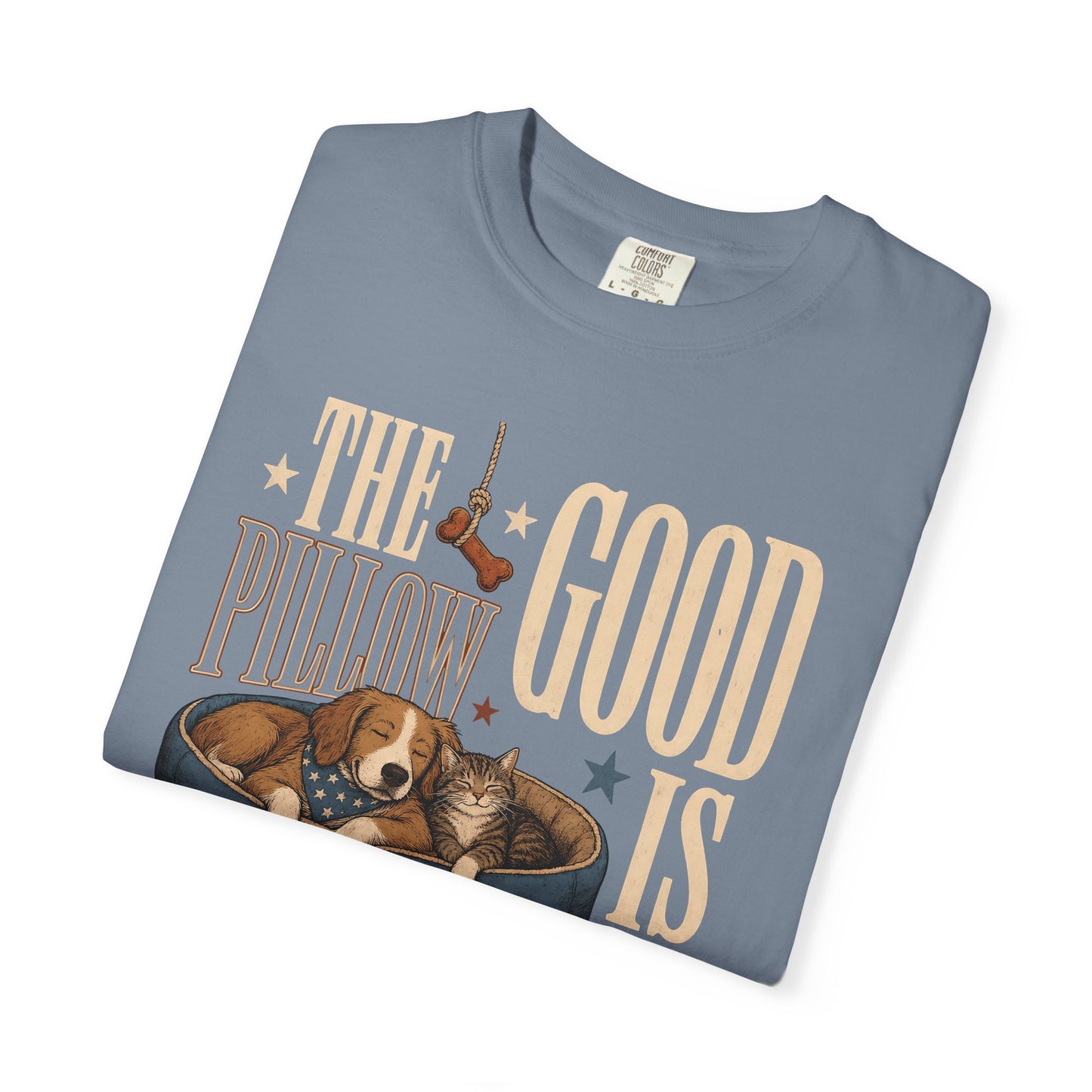 "The Good Pillow Is Taken" Funny Sleeping Dog & Cat T-Shirt
