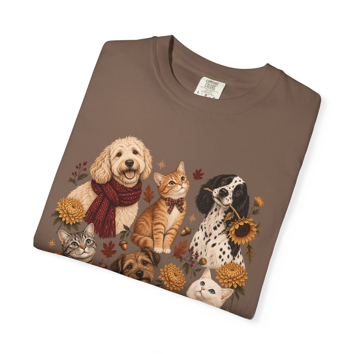 Vintage Autumn Dog & Cat T-Shirt – Six Pets Floral Graphic Tee