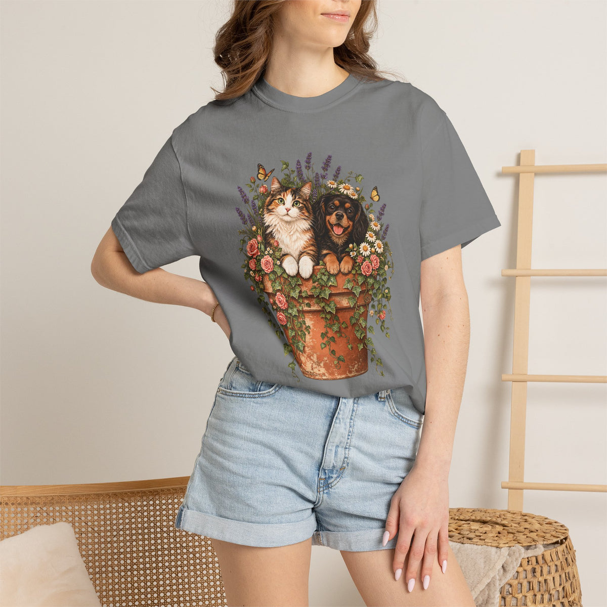 Cottage Garden Dog & Cat T-Shirt – Floral Pet Lover Tee