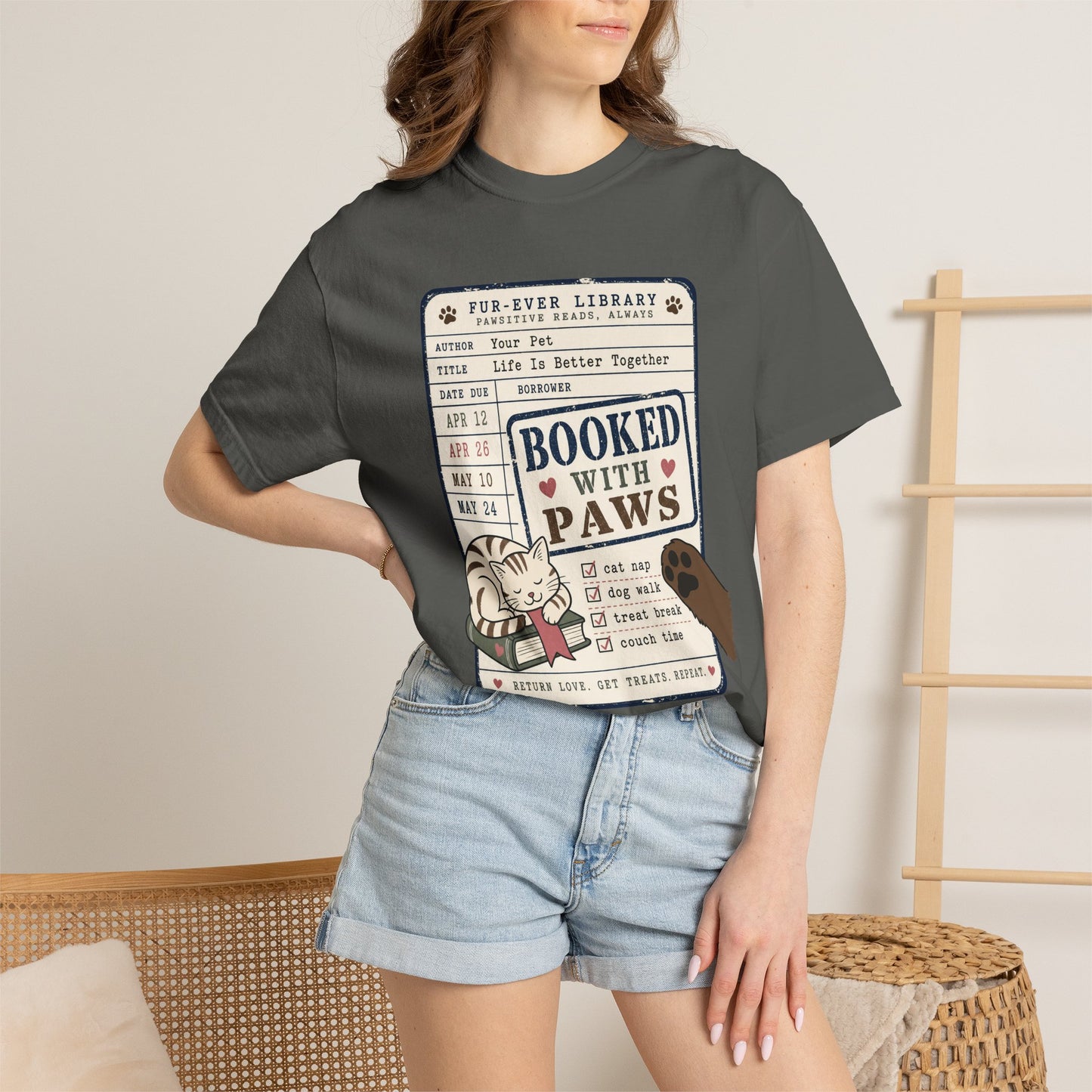Booked With Paws Library Card Shirt - Cute Pet Lover T-Shirt
