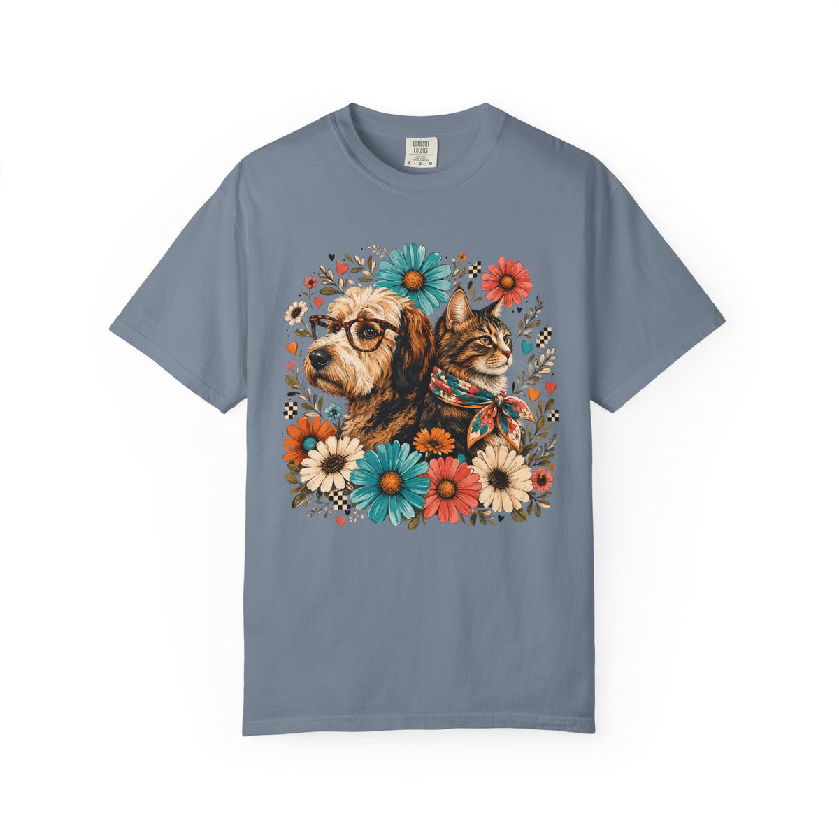 Retro Floral Dog and Cat T-Shirt – Colorful Pet Mom Graphic