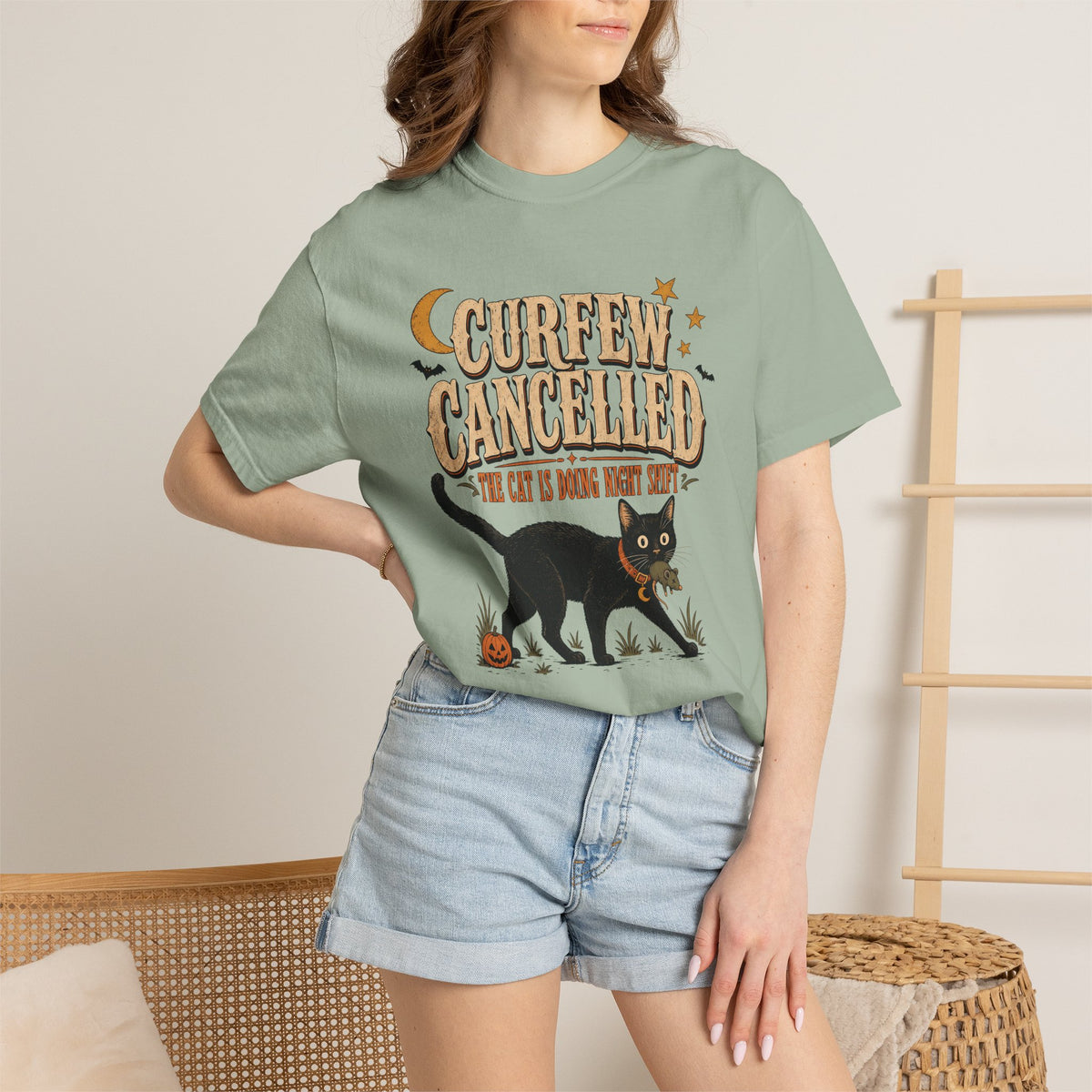 Curfew Cancelled Cat T-Shirt – Funny Halloween Cat Lover Tee
