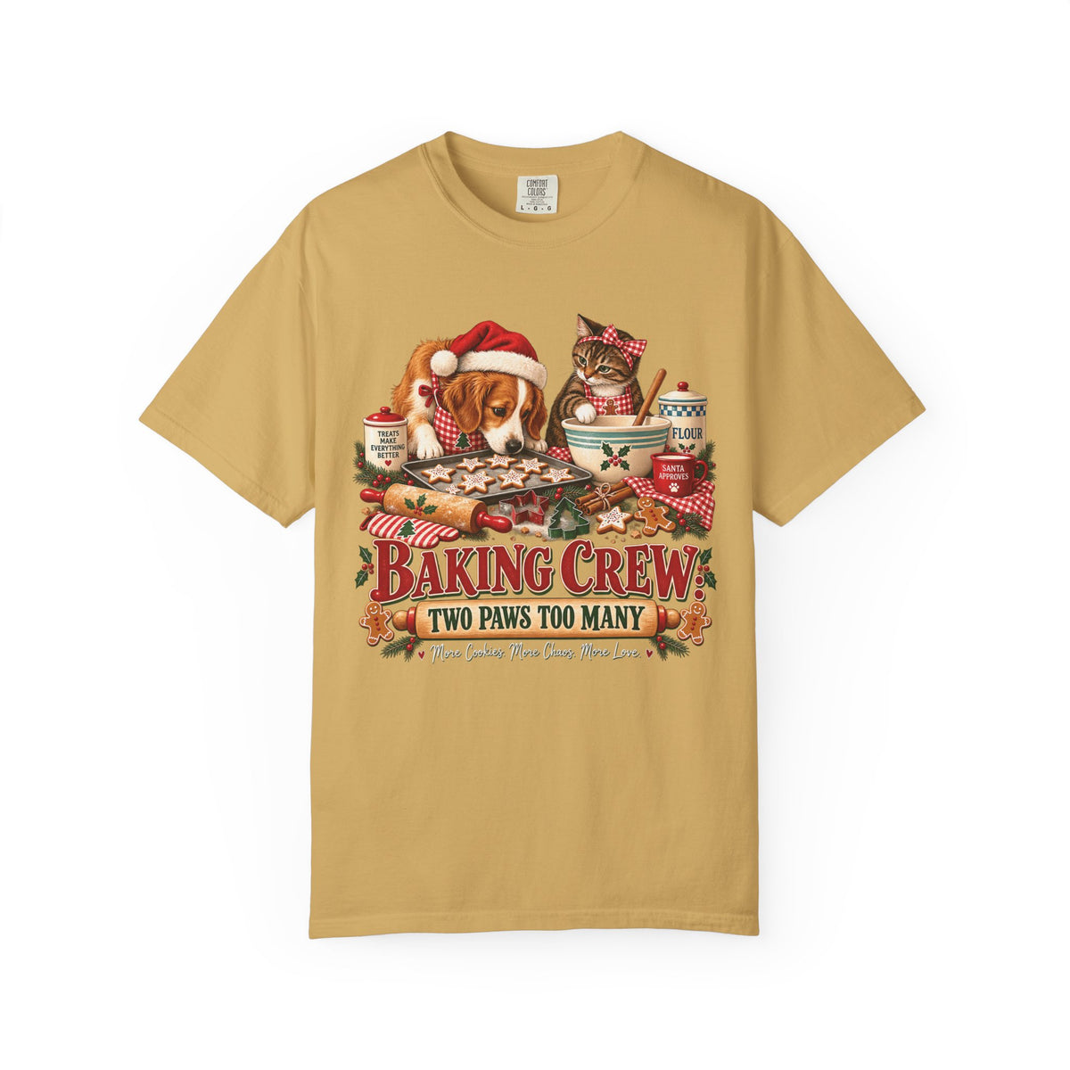 Baking Crew Two Paws Too Many T-Shirt – Funny Christmas Pet Baking Tee