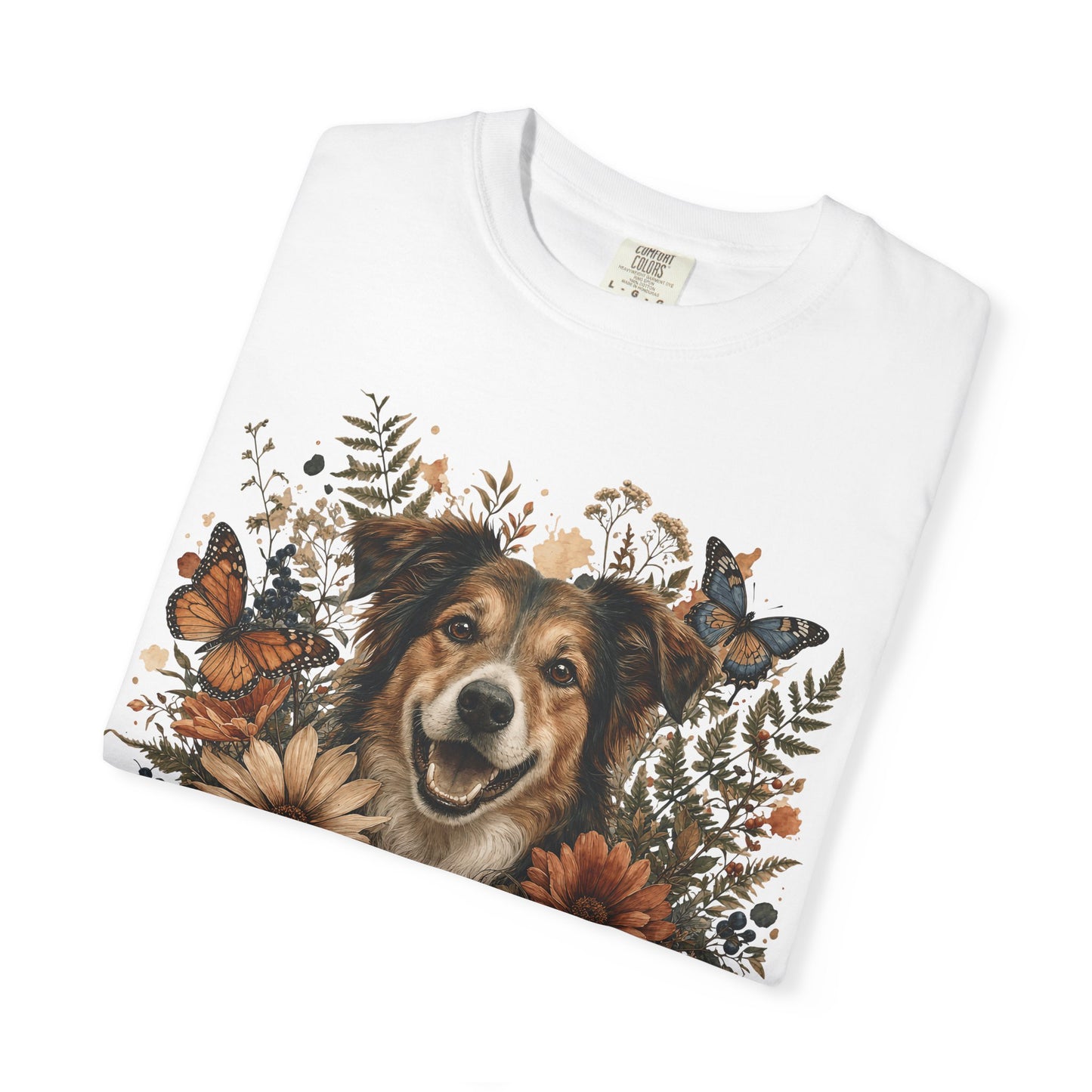 Floral Rescue Dog Portrait  — Cute Pet Lover T-Shirt