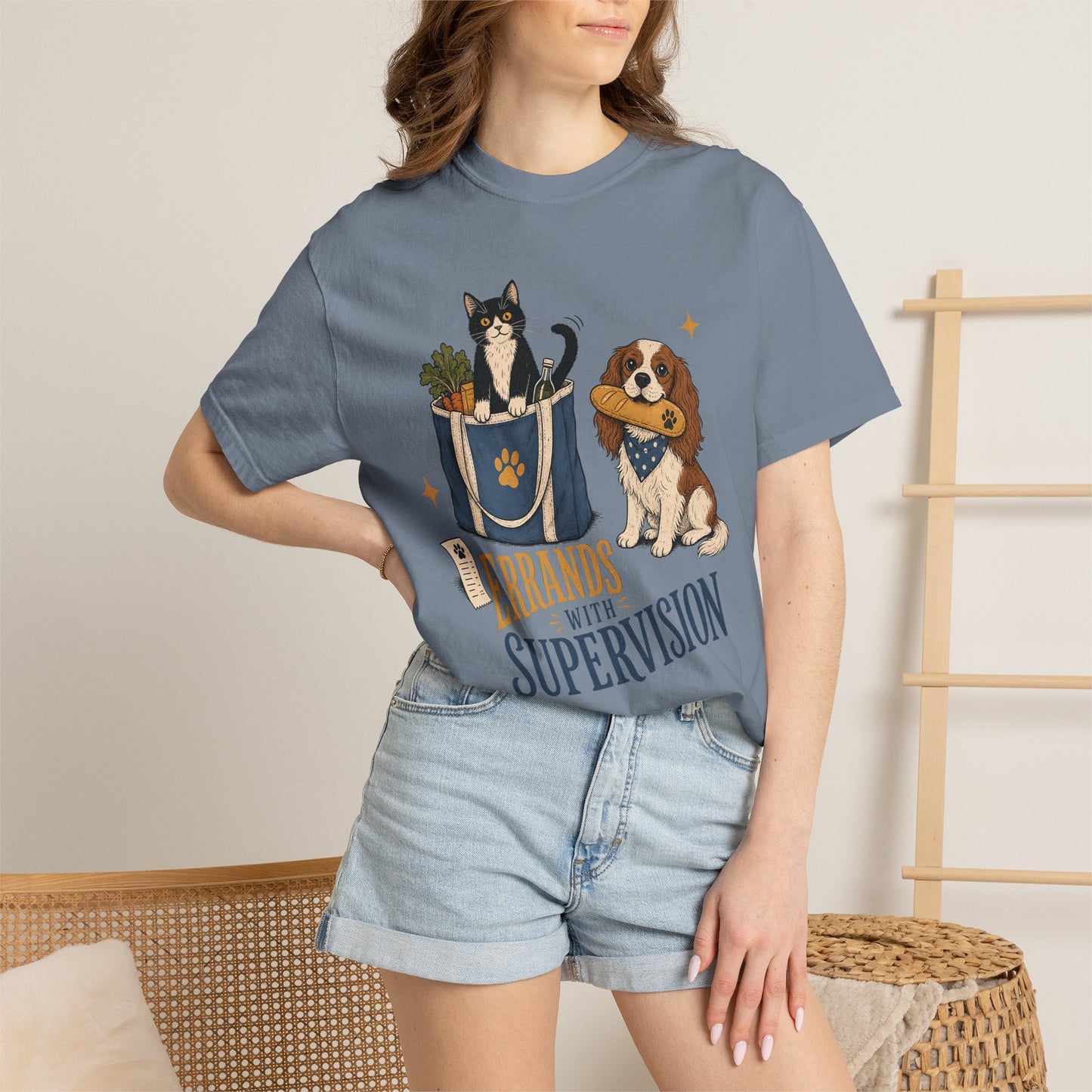 "Errands With Supervision" Funny Grocery Shopping Cat & Dog T-Shirt