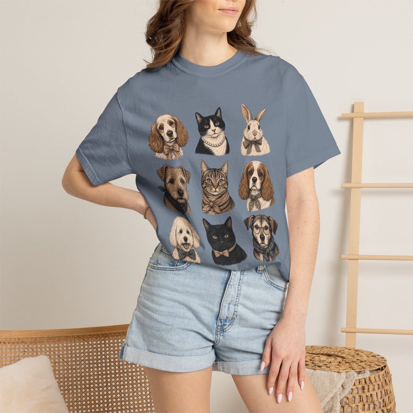 Dapper Pets Portrait Collection T-Shirt – Dogs, Cats & Bunny in Bow Ties & Bandanas