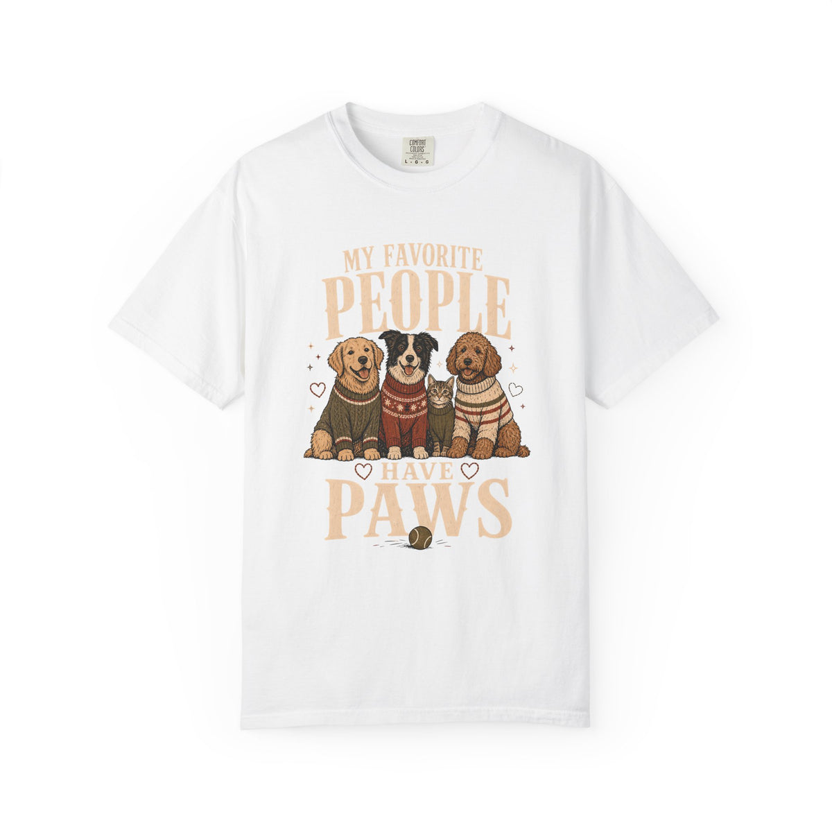 "My Favorite People Have Paws" T-Shirt – Golden Retriever, Border Collie, Cat & Doodle in Sweaters