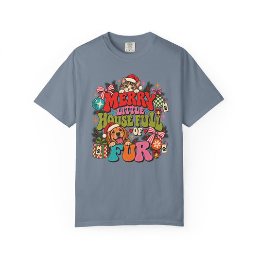 Merry Little House Full of Fur T-Shirt – Retro Christmas Pet Lover Tee