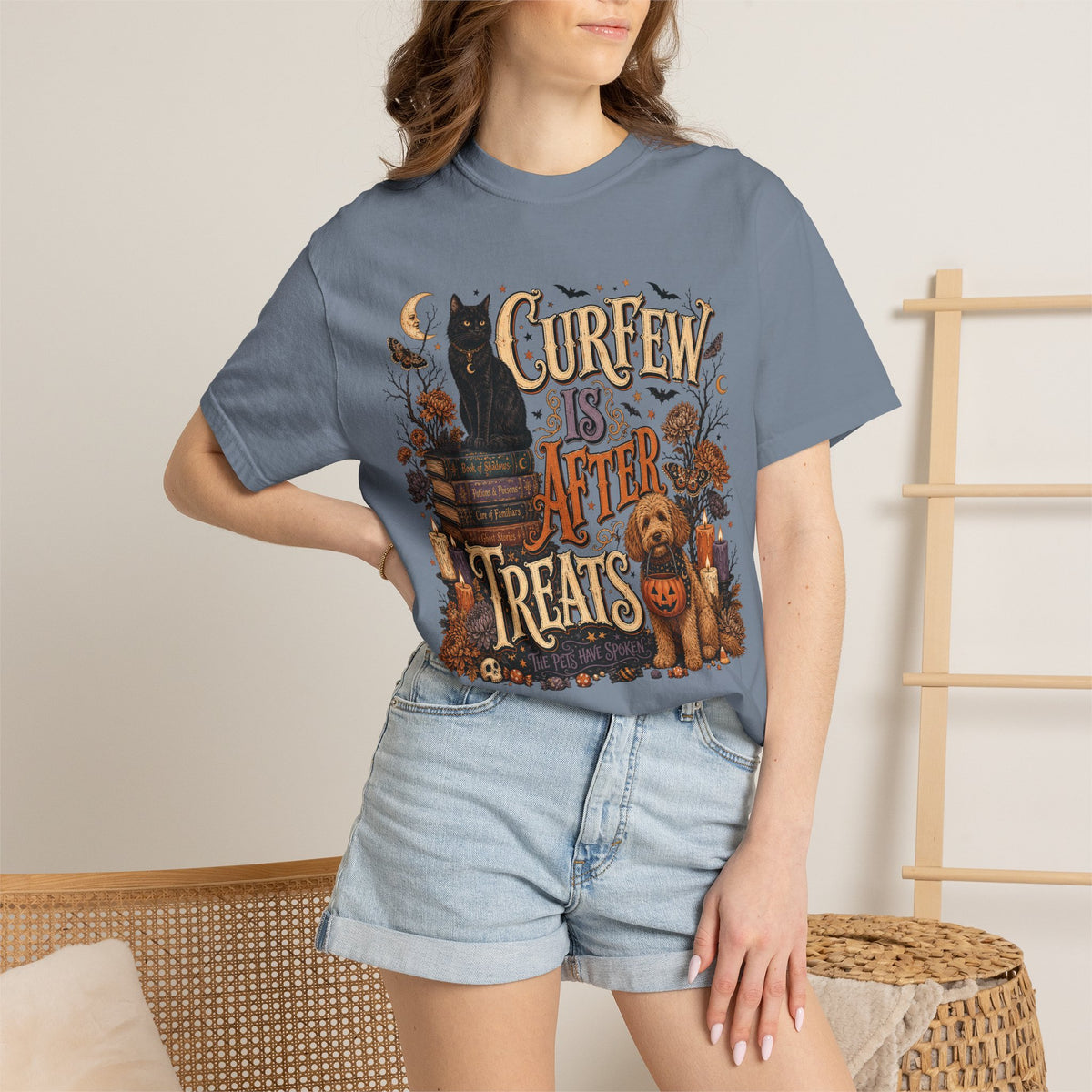 Curfew Is After Treats – Witchy Halloween Dog & Cat T-Shirt