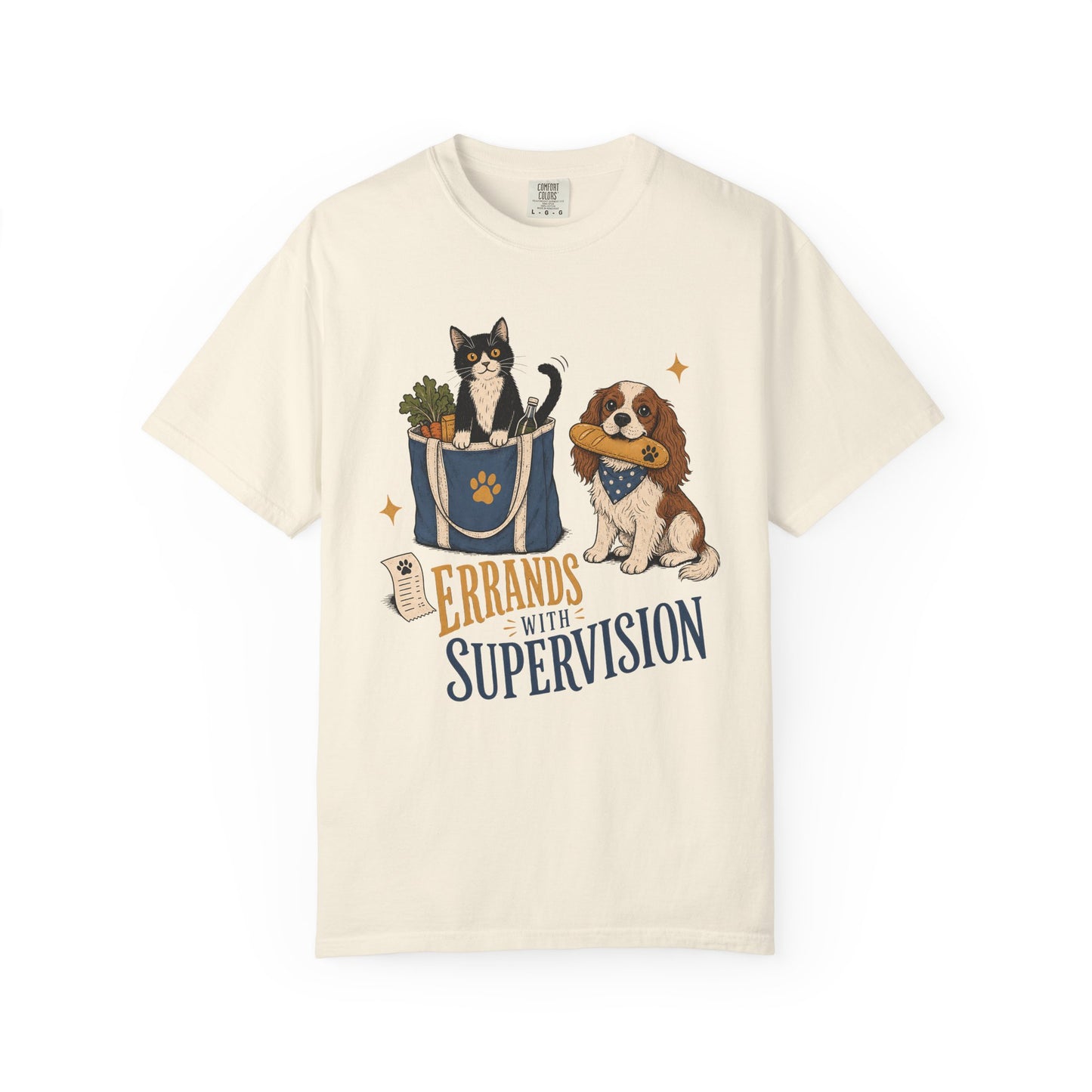 "Errands With Supervision" Funny Grocery Shopping Cat & Dog T-Shirt