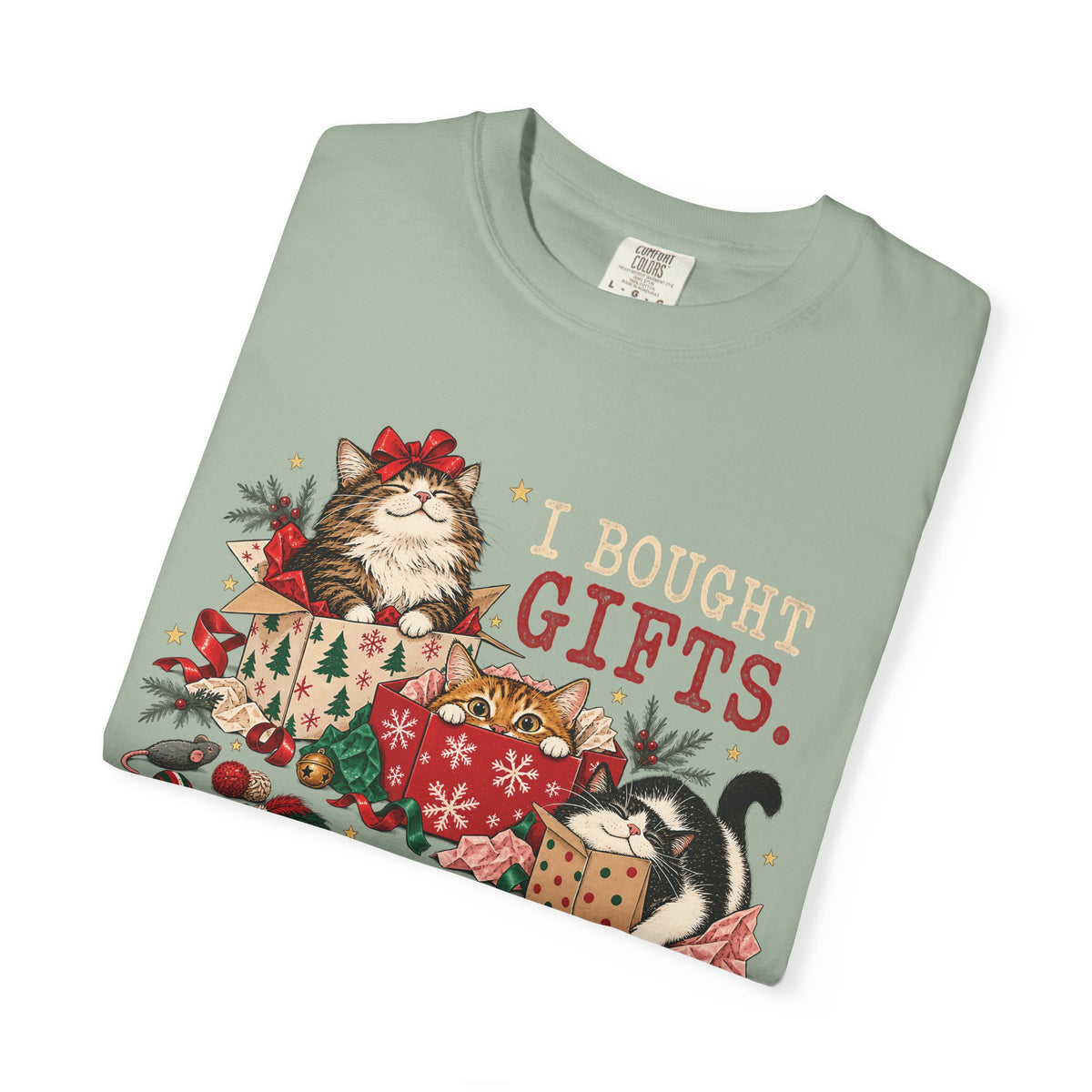 I Bought Gifts The Boxes Won T-Shirt – Funny Christmas Cat Tee