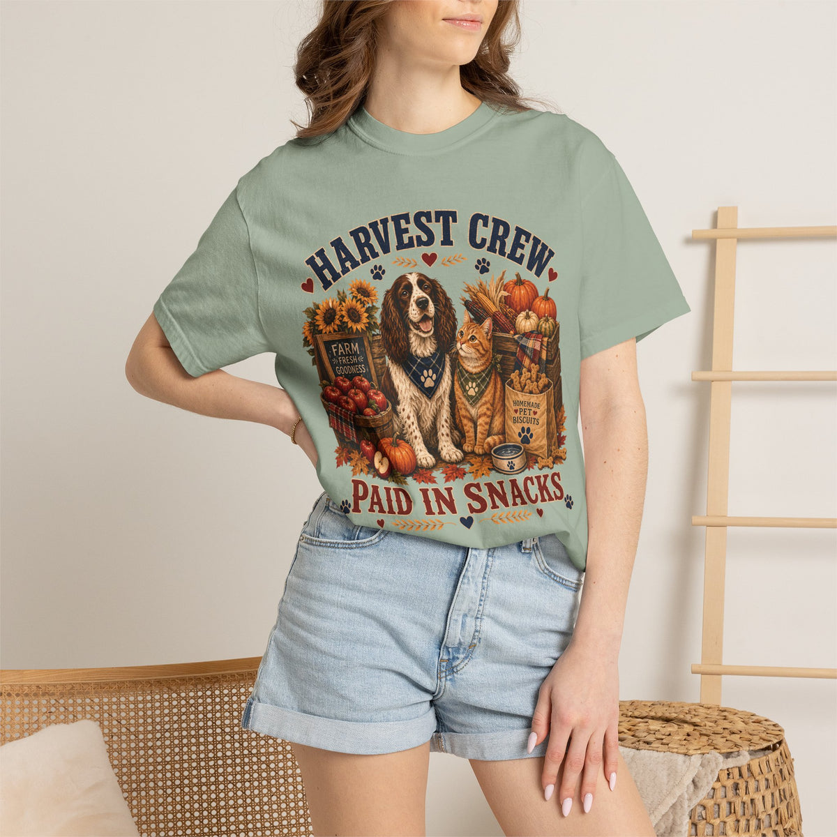 Harvest Crew – Paid in Snacks, Funny Fall Dog & Cat T-Shirt