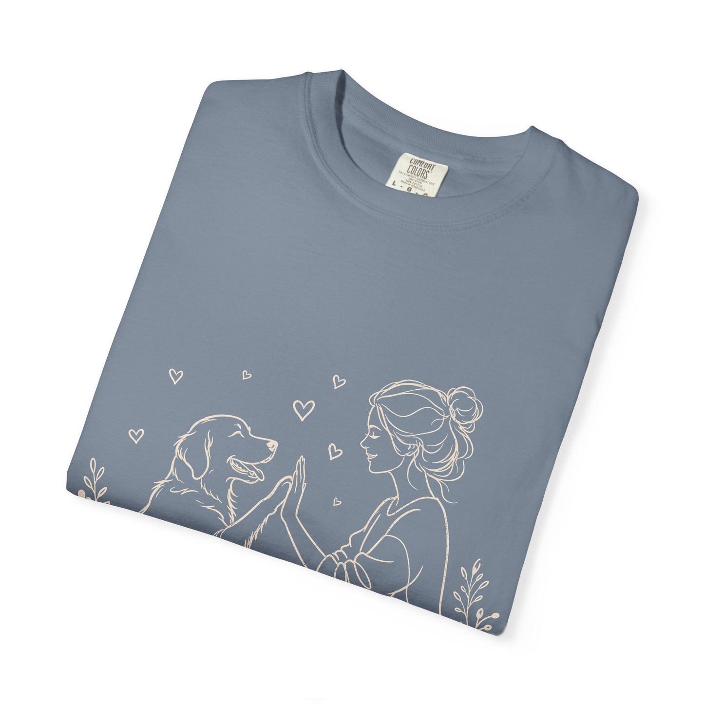 Minimalist Woman and Dog High Five - Cute Pet Lover T-Shirt