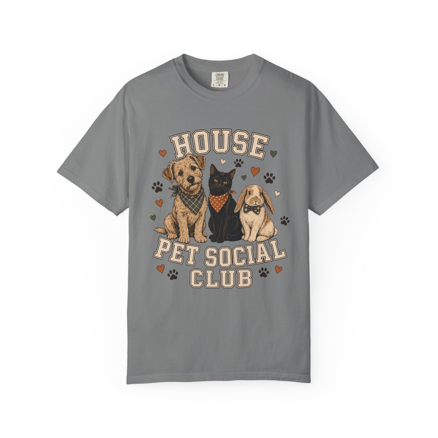 "House Pet Social Club" Varsity-Style Dog, Cat & Bunny T-Shirt