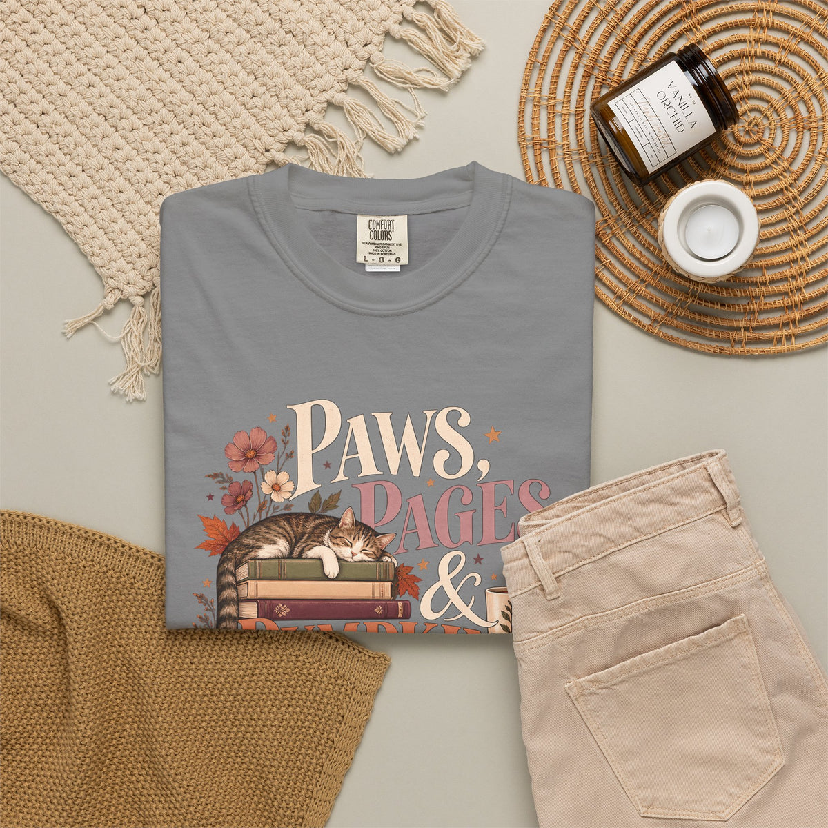 Paws, Pages & Pumpkin Days T-Shirt – Cozy Fall Book Lover Pet Tee