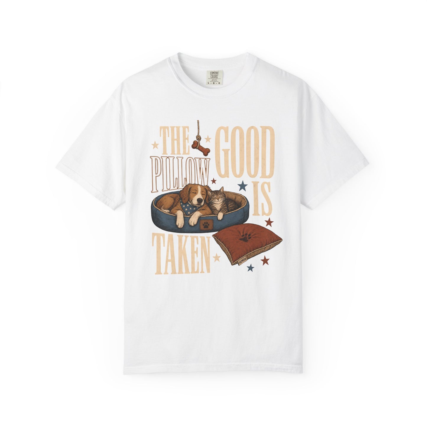 "The Good Pillow Is Taken" Funny Sleeping Dog & Cat T-Shirt