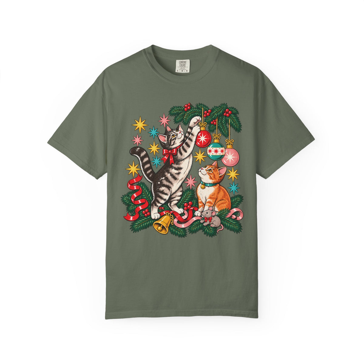 Retro Christmas Cats T-Shirt – Mischievous Cats & Ornaments Tee