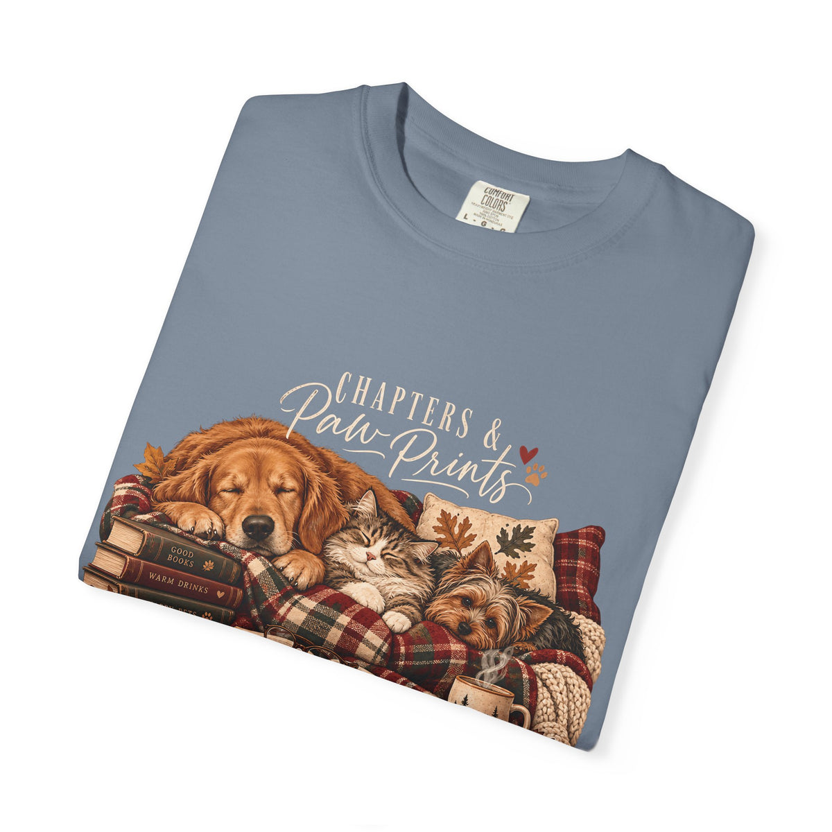 Chapters & Paw Prints T-Shirt – Cozy Book Lover Pet Parent Tee