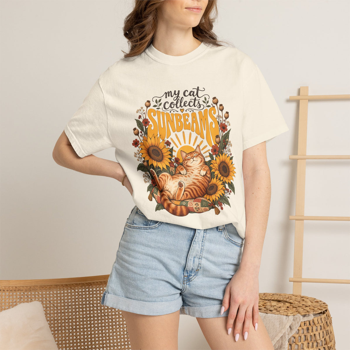 My Cat Collects Sunbeams T-Shirt – Sunflower Ginger Cat Lover Tee