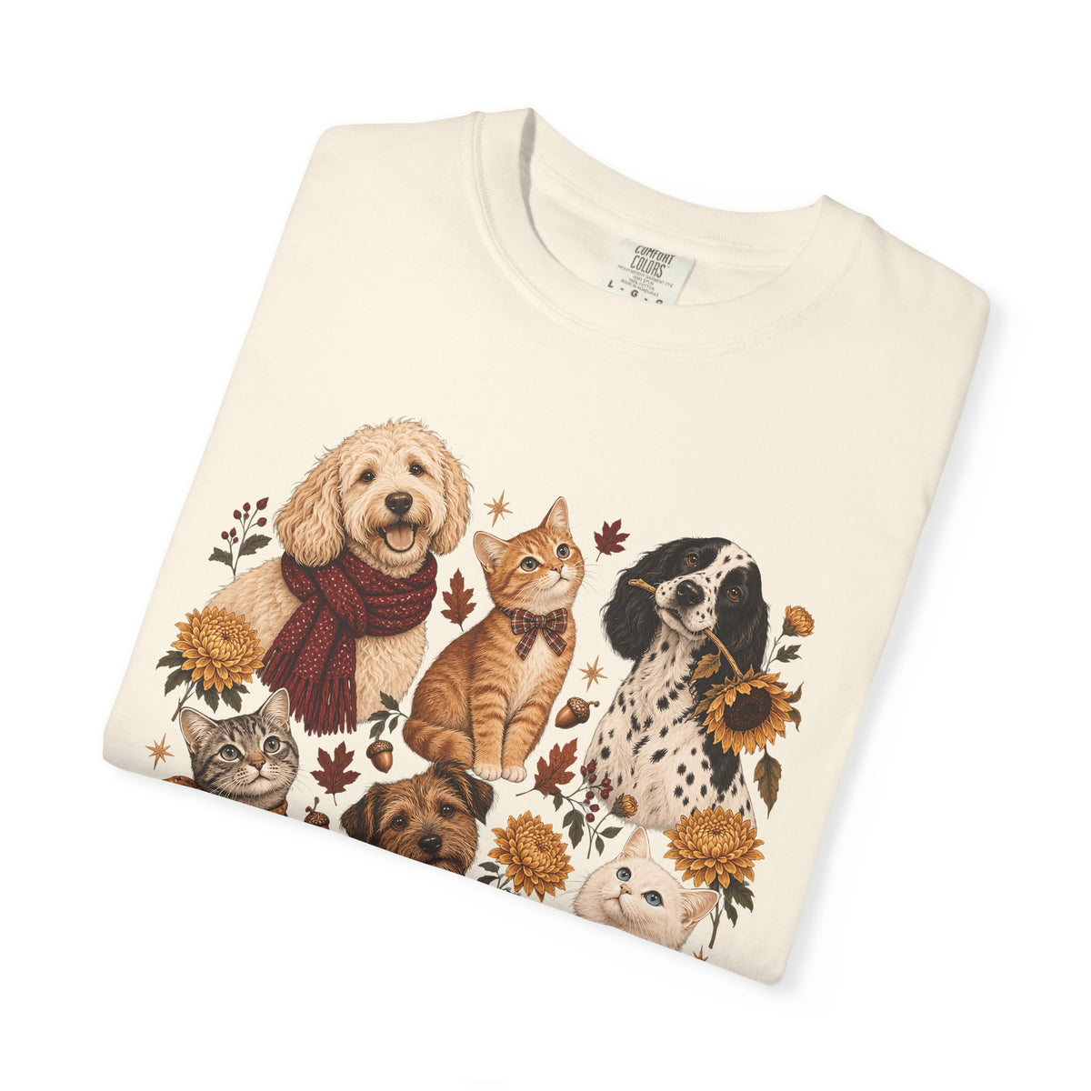 Vintage Autumn Dog & Cat T-Shirt – Six Pets Floral Graphic Tee