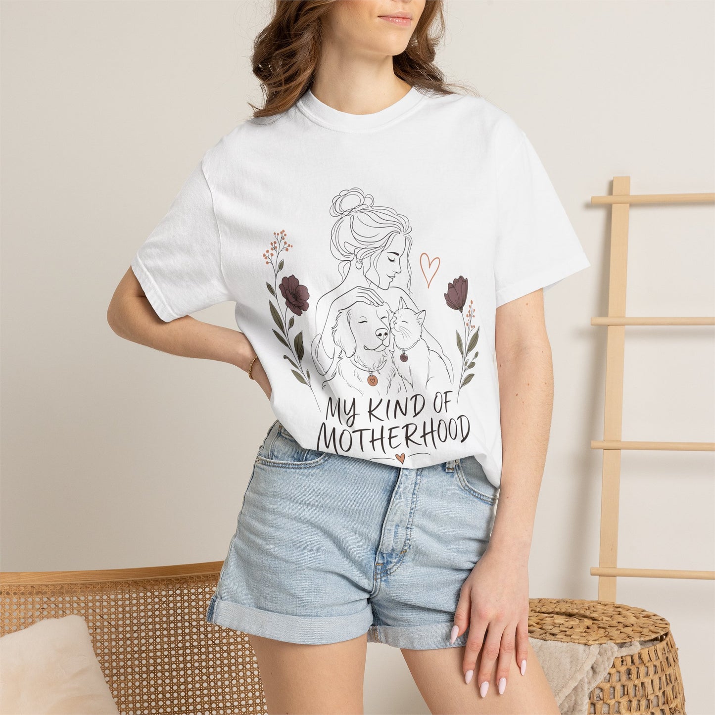 "My Kind of Motherhood" Dog & Cat Mom Line Art T-Shirt