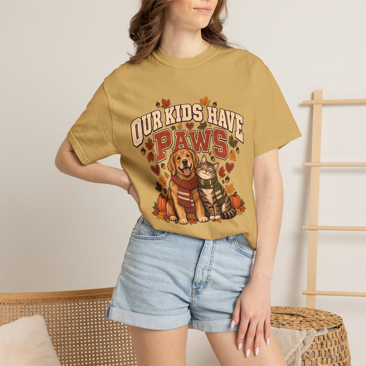 Our Kids Have Paws T-Shirt – Autumn Dog & Cat Pet Parent Tee