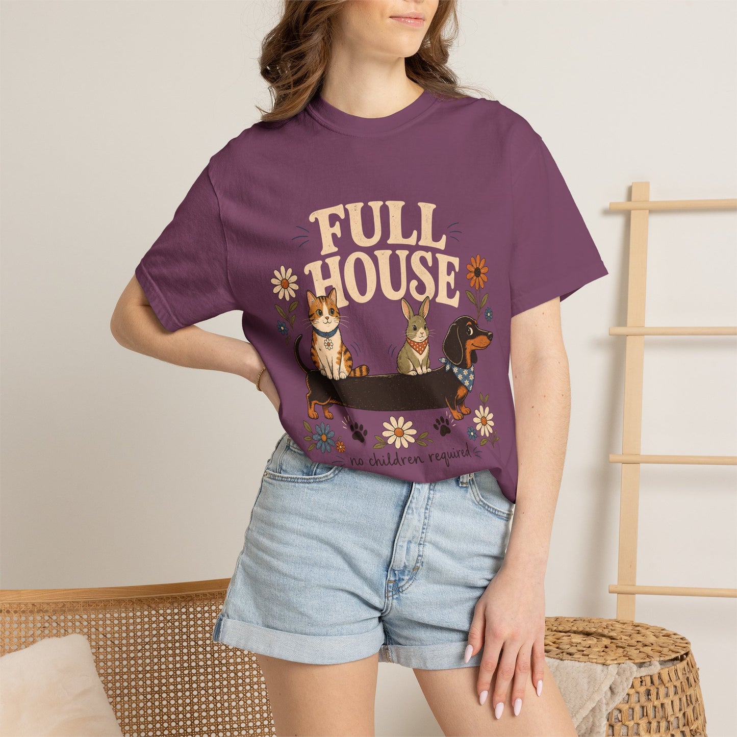 "Full House, No Children Required" Funny Dog, Cat & Bunny T-Shirt