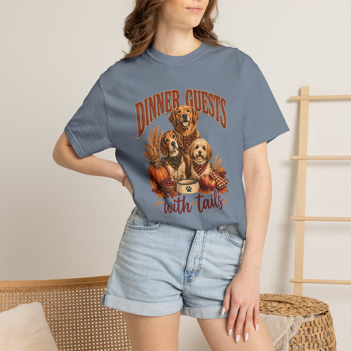 Dinner Guests With Tails T-Shirt – Thanksgiving Dog Lover Tee