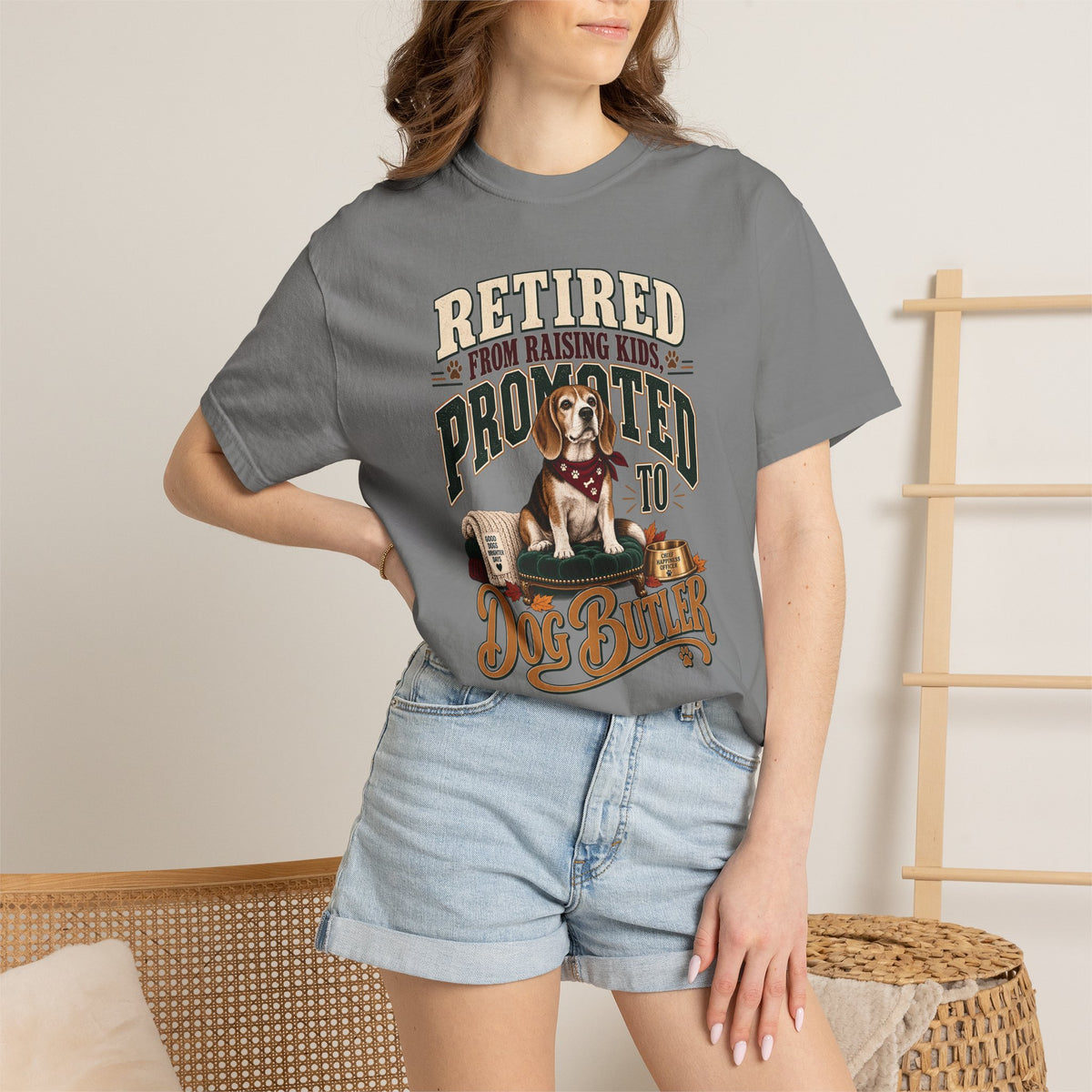 Retired From Raising Kids Promoted to Dog Butler T-Shirt – Funny Empty Nester Gift