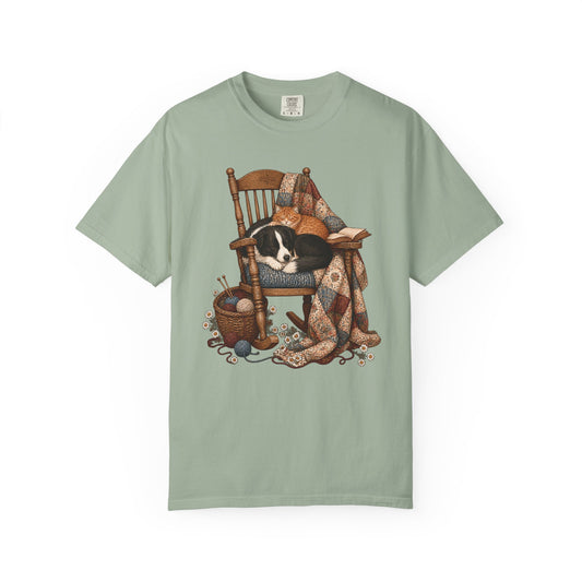 Cozy Cottage Dog & Cat T-Shirt – Vintage Rocking Chair Pet Lover Tee