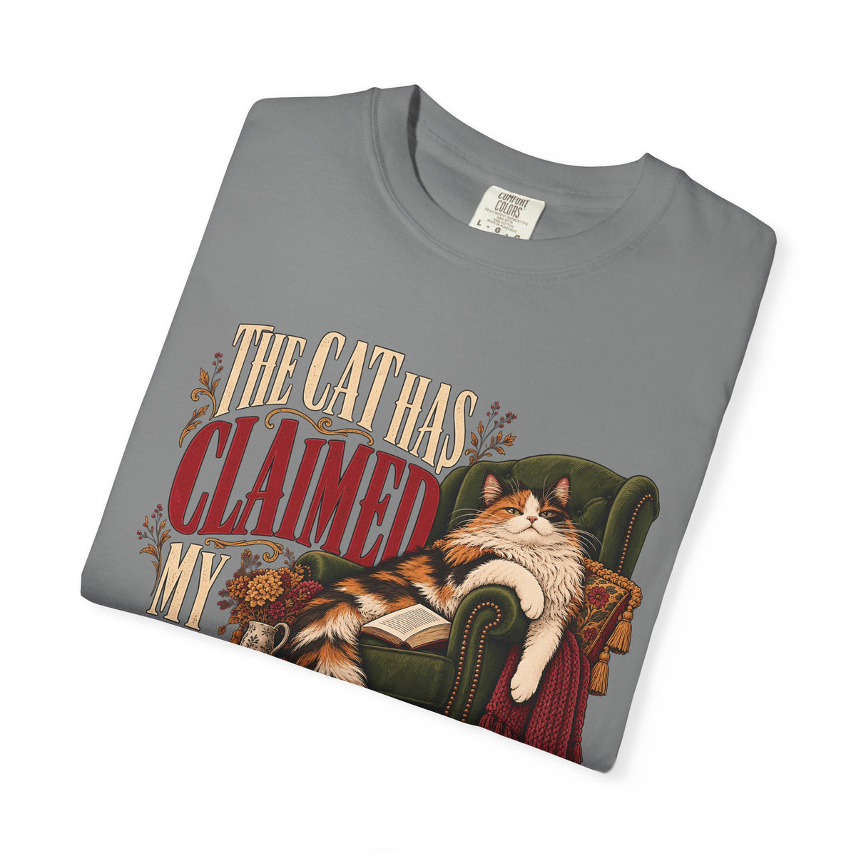The Cat Has Claimed My Reading Chair T-Shirt – Funny Cat Book Lover Tee