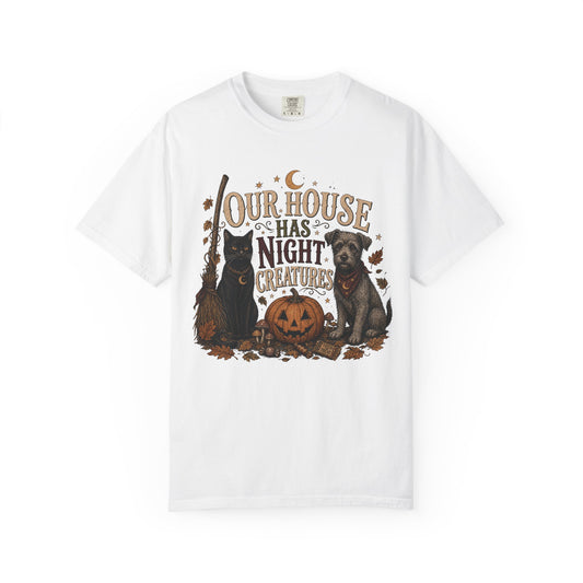 Our House Has Night Creatures T-Shirt – Funny Halloween Dog & Cat Shirt