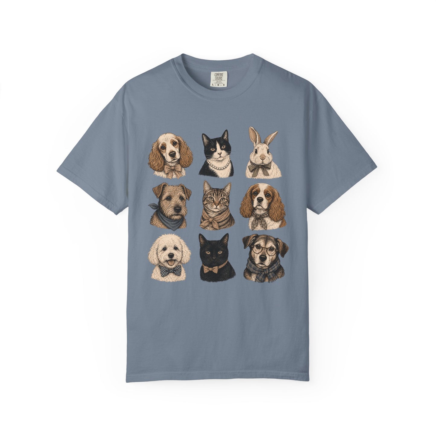 Dapper Pets Portrait Collection T-Shirt – Dogs, Cats & Bunny in Bow Ties & Bandanas