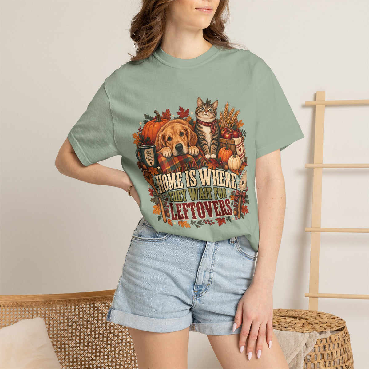 Home Is Where They Wait for Leftovers T-Shirt – Thanksgiving Pet Lover Tee