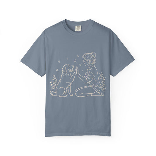 Minimalist Woman and Dog High Five - Cute Pet Lover T-Shirt