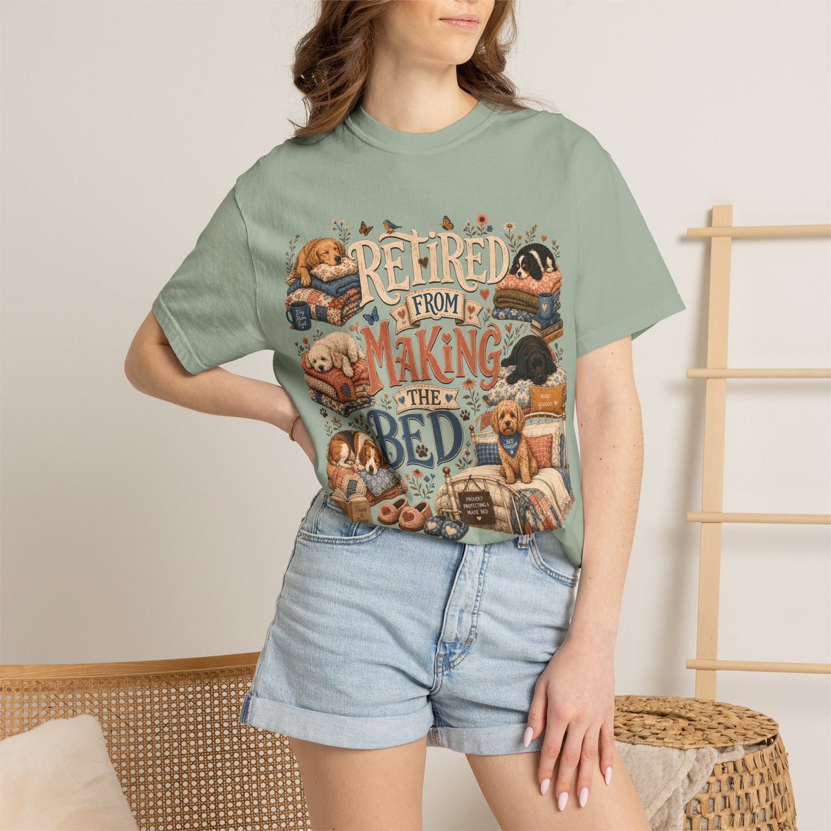 Retired From Making the Bed T-Shirt Dog Mom