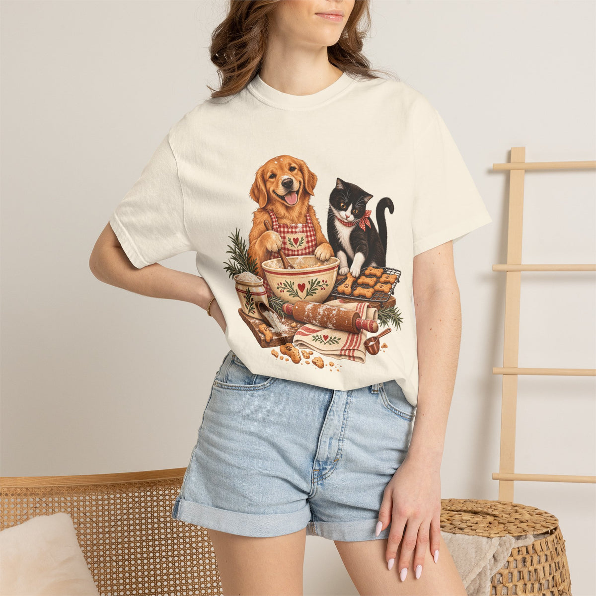Dog & Cat Baking T-Shirt – Cozy Country Kitchen Pet Lover Tee