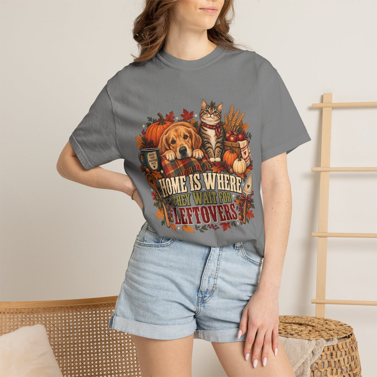 Home Is Where They Wait for Leftovers T-Shirt – Thanksgiving Pet Lover Tee